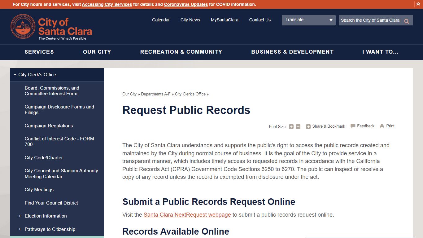 Request Public Records | City of Santa Clara