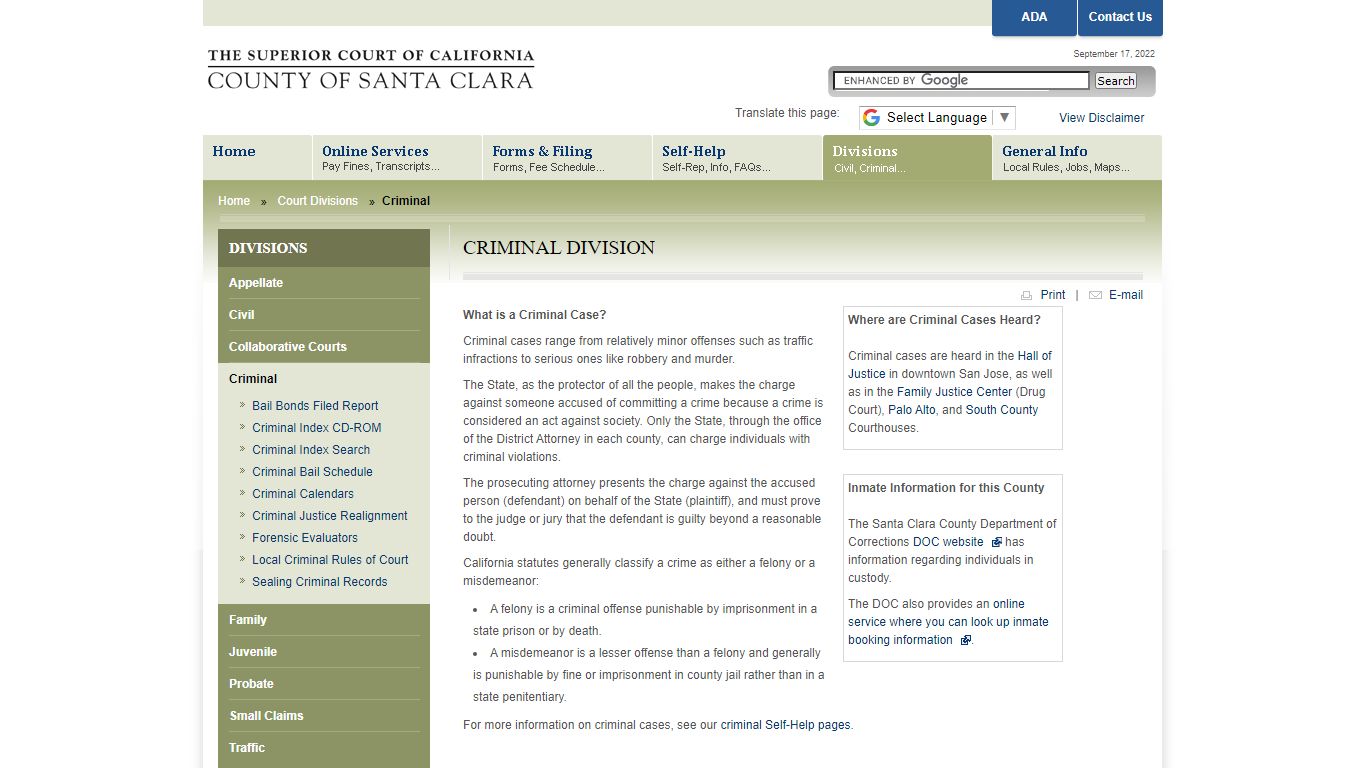 Criminal Division Home Page - Superior Court of California, County of ...